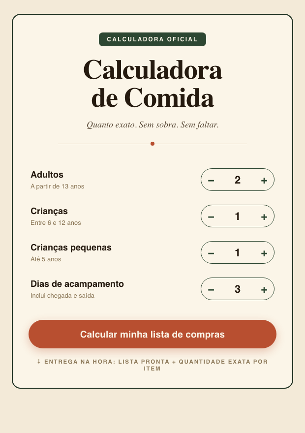Tela da calculadora de comida em uso